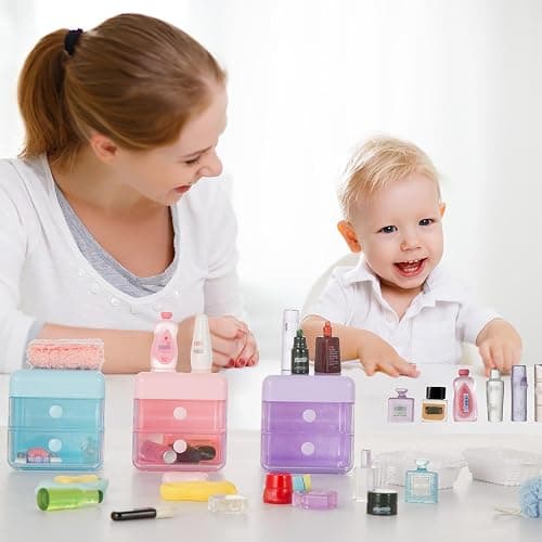 72Pcs Dollhouse Mini Jewelry Storage Case Handbag Towel Cosmetic Set Bathroom Acessories Toothbrush Shampoo Perfume Hair Dryer Comb Purse Decor DIY Doll Backpack Girl Micro Scene thumbnail 7