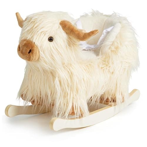 Baby Rocking Horse,Highlander Cattle Rocking Toy for 1+ Year Old Boys and Girls Rocking Horse for Kids Room Nursery Birthday Party Shower Gift Wood Animal Rocker French Design 3-Side Seat PP Cotton - Image 1