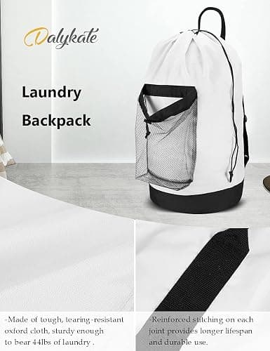 Dalykate Backpack Laundry Bag, Laundry Backpack with Shoulder Straps and Mesh Pocket Durable Nylon Clothes Hamper Bag with Drawstring Closure for College, Travel, Laundromat, Apartment thumbnail 6