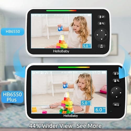 HelloBaby 6'' World First IPS 30H Battery Split-Screen Video Baby Monitor with Camera and Audio, No WiFi, Pan-Tilt-Zoom, VOX, 2-Way Talk, Night Vision, 8 Lullabies, 1000ft, for New Parents/Elderly thumbnail 3