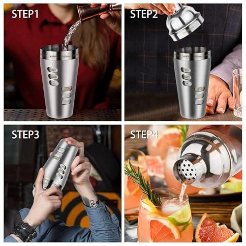 Cocktail Shaker Martini Shaker Set with Recipe, 24 oz Martini Shaker Drink Shaker Drink Mixer Stainless Steel Cocktail Shaker Set Bartender Kit thumbnail 6
