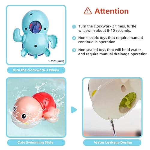 LiKee Bath Toys 3 Pack with 3 Colors | Cute Swimming Turtles Wind Up Toys for Baby Toddlers 1+ Years Old | Floating Bath & Pool Toys for Kids Age 1-3-5 | Baby Shower & Birthday Gift (Boys Girls) thumbnail 8