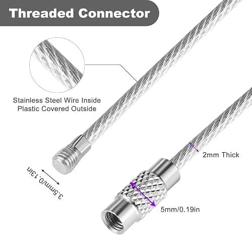 Imslery 7.8 in Steel Wire Keychain Cable,Nylon Coated Metal Key Ring,Luggage Tags Loops 2mm Twist Barrel,Silver thumbnail 3