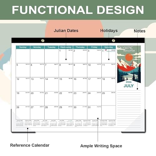 2026 Desk Calendar - Desk Calendar 2026 from Jan. 2026 - Dec. 2026, 17" x 12", National Parks Calendar 2026, Desk/Wall Calendar with Large Unruled Blocks and Julian Dates thumbnail 4