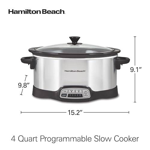 Hamilton Beach 4 Quart Programmable Slow Cooker with Flexible Easy Programming, 5 Cooking Times, Dishwasher-Safe Crock & Lid, Silver (33443) thumbnail 2