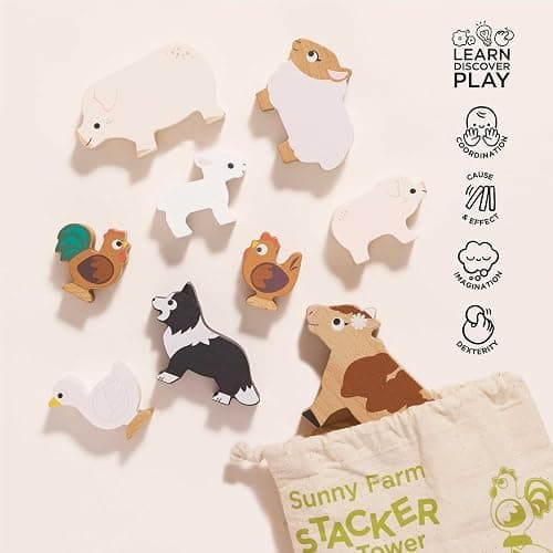 Le Toy Van Petilou Wooden Sunny Farm Stacking Animals and Bag | Farmyard Animal Building Blocks, Balancing Toy, Wooden Animal Toys for Toddlers, Suitable for 18 Months and Up thumbnail 5