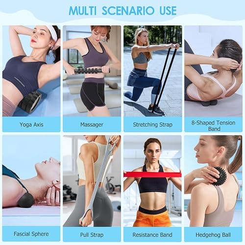 9 In 1 Faszienrolle Wirbelsäule Set,Foam Roller Mit Massageroller Stab,Schaumstoffwalze, Widerstandsbänder Krafttraining,Massageball,Massagemuskeln,Faszienrolle Set Für Yoga,Sportler thumbnail 7