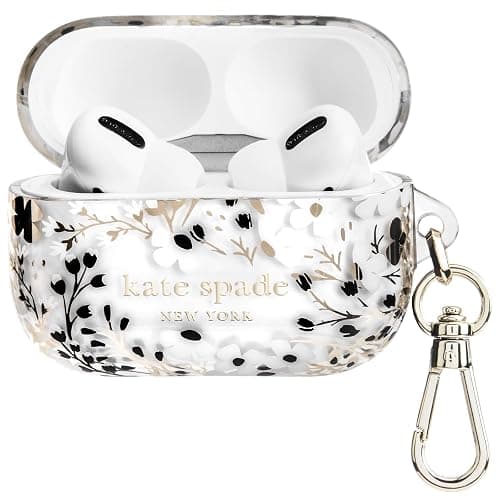 kate spade new york AirPods Pro Protective Case with Keychain Ring - Multi Floral Black and White, Compatible with AirPods Pro 2nd / 1st Generation - Image 1