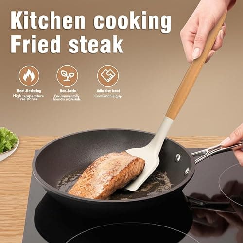 AVGPD Silicone Cooking Utensils Set, Silicone Utensils for Cooking, 446° Heat Resistant Kitchen Utensil Silicone Spatula Sets, Kitchen Gadgets for Non-Stick Cookware BPA FREE (Cream White) thumbnail 3