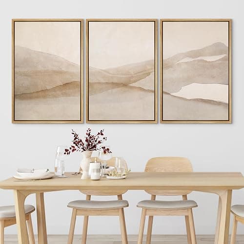 SIGNLEADER Framed Canvas Print Wall Art Set Minimal Neutral Mountain Landscape Illustrations Minimal Decorative Bohemian for Living Room, Bedroom, Office - 16"x24"x3 Natural thumbnail 2