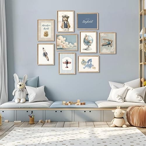 Teddy Bear Nursery Wall Art Decor Baby Boys Room Canvas Poster Vintage Nursery Wall Decor Navy Blue Kids Room Prints Airplane Pictures Travel Bear Painting Artwork for Bedroom 12x16x9 Inch Unframed thumbnail 6