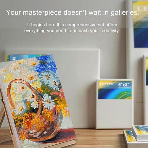 LEYEMO Canvas & Easel Set for Painting, 6 Pack Paint Canvases and 1 Tabeltop Easel, Idea Art Supplies kit for Oil & Acrylic thumbnail 3