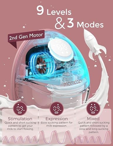 Momcozy Breast Pump Hands Free Mobile Style | M6, Wearable Breastfeeding Pump Ideal Rhythm for More Milk, DoubleFit Flange More Fit & Discreet with 3 Modes & 9 Levels, 24mm (Cozy Red, 2 Count) thumbnail 3