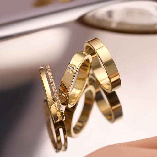 GIEOGOCN Gold Rings for Women Non Tarnish Dainty 14K Gold Plated Stackable Rings for Women Cubic Zirconia Ring Set Wedding Bands Thumb Love Engagement Rings Size 5-11 thumbnail 5