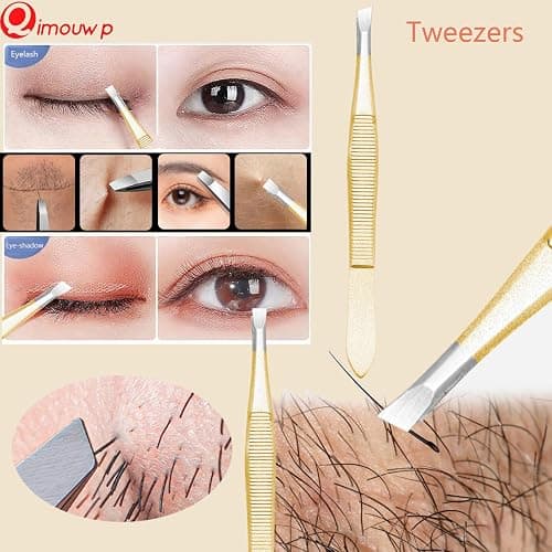 Blackhead Remover Tool, 16 PCS Pimple Popper Tool Kit, Tweezers Set for Eyebrows Hair Removal Pimple Blemish Acne Comedones Extractor Whitehead Cyst Removal Tool, for Nose Face Beauty Tools (Golden) thumbnail 3