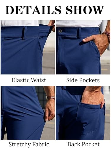 Runcati Mens Stretch Golf Pants Casual Slim Fit Dress Pants Elastic Waist Tapered Work Cropped Trousers thumbnail 5