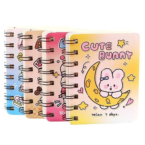 Rztxntp 4 Pack Kawaii Rabbit A7 Spiral Notebooks - Cute Cartoon Mini Memo Pads, 80 Sheets/160 Pages Blank Pages for Kids, Study Notes, Drawing & Writing, Perfect as Party Favors, Gifts & Rewards (A) - Image 1