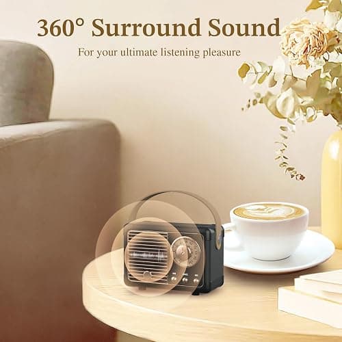 PRUNUS J-999 Retro Bluetooth Speaker,Vintage Decor,Mini Wireless Speaker | Cute Old Fashion Style Support USB/TF Card/AUX for Kitchen Desk Bedroom Office Party Outdoor(Black) thumbnail 3