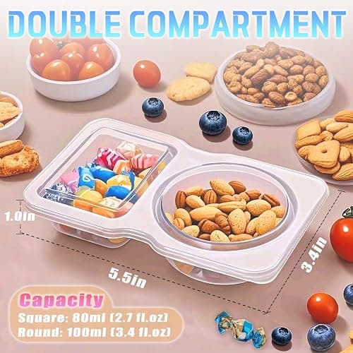 Aizzke 12Pcs Double Compartment Snack Containers with Lids, Reusable Small Sauce Dipping Containers, Grab and Go Snack Box for Kids & Adults thumbnail 3