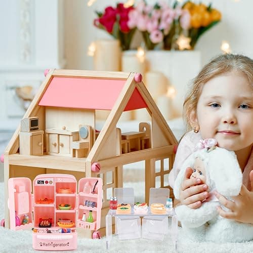95 Pcs Dollhouse Refrigerator Mini Fridge Table Dining Car Toy with Food Set Kitchen Furniture Miniatures Party Fruits Juice Milk Desserts for Children Drink Cake Pretend Play Game Fake Ice Cubes thumbnail 7
