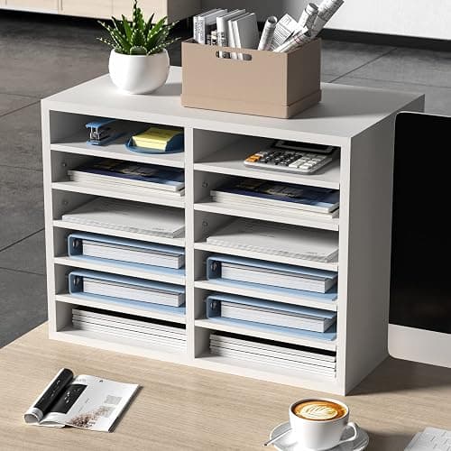 VEVOR Literature Organizers, 12 Compartments Office Mailbox with Adjustable Shelves, Wood Literature Sorter 20.4x12x16.1 inches for Office, Home, Classroom, Mailrooms Organization, EPA Certified White thumbnail 2