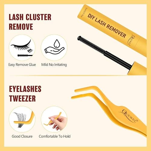 QUEWEL Lash Clusters Kit, 320 Pcs 40D Lash Cluster Eyelash Extensions 9-16mm Lash Clusters Wispy Kit with Eyelash Clusters Bond and Seal Glue Remover Tweezers (40D Kit) thumbnail 9