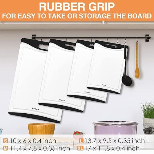 Extra Large Cutting Boards, Plastic for Kitchen (Set of 4) Dishwasher Chopping Board with Juice Grooves, Easy-Grip Handles, Black, Empune thumbnail 4
