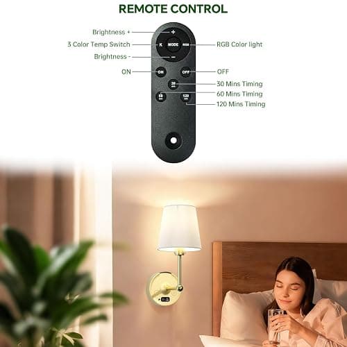 Lightbiz Battery Operated Wall Sconces Set of Two, Detachable Rechargeable Wall Lights RGB Dimmable, sconces Wall Decor of 2 with Remote for Bedroom, Living Room thumbnail 5