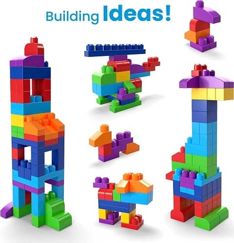 MEGA BLOKS First Builders Toddler Blocks Toys Set, Big Building Bag with 80 Pieces and Storage, Blue, Ages 1+ Years thumbnail 6
