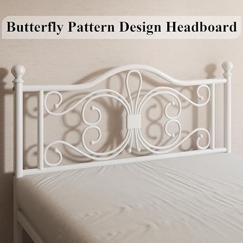 LOEWAY Full Size Bed Frame/Metal Platform Bed Frame with Butterfly Pattern Design Headboard and Footboard/Strong Metal Slats Support/No Box Spring Needed/Easy Assembly/Noise-Free/White thumbnail 4