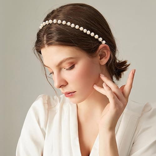 DOXISHRUKY Fashion Headbands Set, 6pcs Pearl Floral Padded Wide Vintage Headbands for Women and Girls (Blue) - Blue thumbnail 4