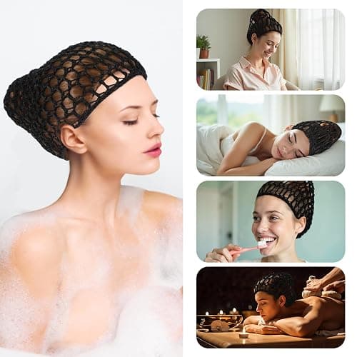 2 Pcs Tubi Hair Wrap Hair Nets For Sleeping Mesh Crochet Hair Net Snood Hat Sleep Cap Shower Cover Ornament Hair Wrap Nets For Women Sleep Black Mesh Crochet Hair Net For Women Black And Gray thumbnail 3