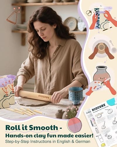 Kiocure Air Dry Clay for Adults & Kids, Pottery Tool Kit, DIY Kits for Adults with Air Dry Clay Paint & Varnish, Pottery for Beginners at Home thumbnail 3