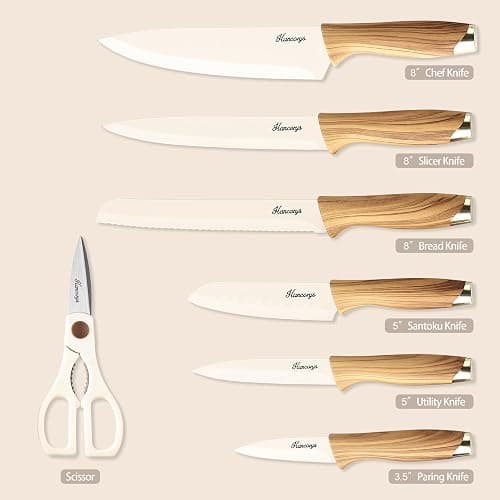Hancorys Knife set, 13 Pieces Kitchen Knives Set, Nonstick Ceramic Anti-Rust Coating and Blade Guard, Holiday Gifts for Kitchen, Camping Essentials thumbnail 6