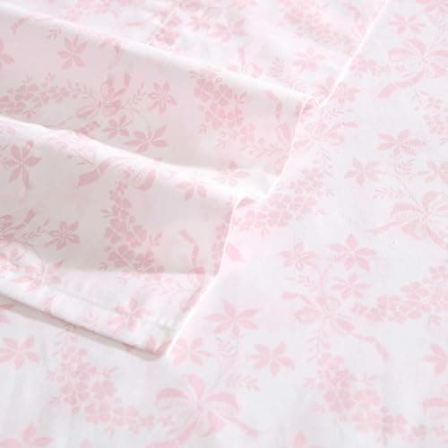 Laura Ashley - Twin Sheet Set, Crisp & Cool Cotton Percale Bedding with Deep Pockets, Lightweight for Year Round Comfort, Bed Sheets with Matching Pillowcases (Antoinette Pink) thumbnail 3