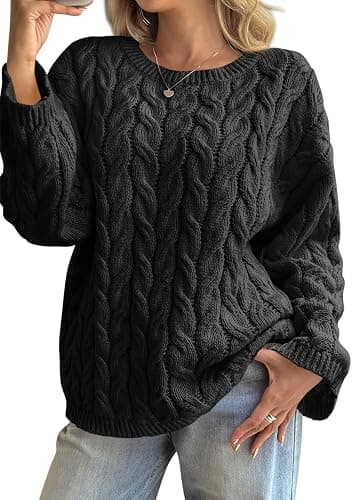 Cicy Bell Womens Oversized Cable Knit Sweaters Long Sleeve Crewneck Chunky Loose Fit Pullover Tops thumbnail 2