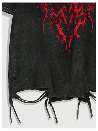 Verdusa Men Ripped Graphic Tees Short Sleeve Drop Shoulder Grunge Punk Oversized Tshirts Emo Scene Clothes Streetwear thumbnail 2