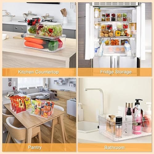 14 Pack Fridge Organizer, Stackable Refrigerator Organizer Bins with Lids PBA-Free, Clear Fridge Organizers and Storage for Kitchen, Countertops, Cabinets, Fridge, Drinks, Fruits, Vegetable, Cereals thumbnail 7