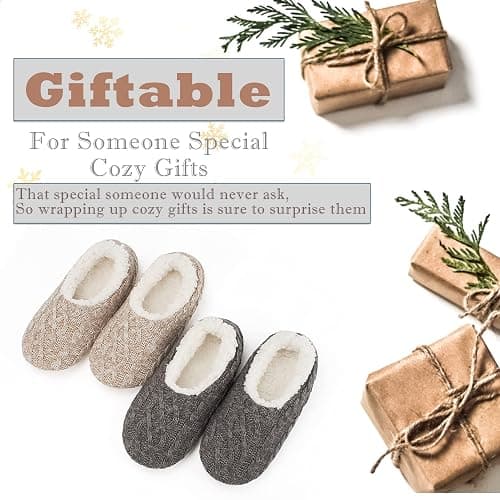Cozylook 2-Pair Women's Soft Sole Slipper Socks with Grippers, Thick Warm Cozy Sherpa Lined Home Socks Set, Cable Knitted Non-slip Fluffy Winter House Bedroom Slippers thumbnail 5