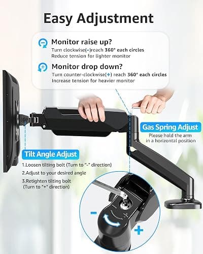 MOUNTUP Single Monitor Desk Mount Holds Screen up to 32 inch, Adjustable Gas Spring Monitor Arm, Computer Monitors Stand with Clamp/Grommet Mounting Base, VESA Mounts Fit 4.4-17.6lbs Computer, Black thumbnail 2