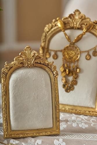HSDDHOME Large Two-Piece Gold Resin Jewelry Display Stand, Vintage Photo Frame Earring Holder, Velvet Necklace Storage Box, Elegant Décor for Jewelry and Collectibles thumbnail 7