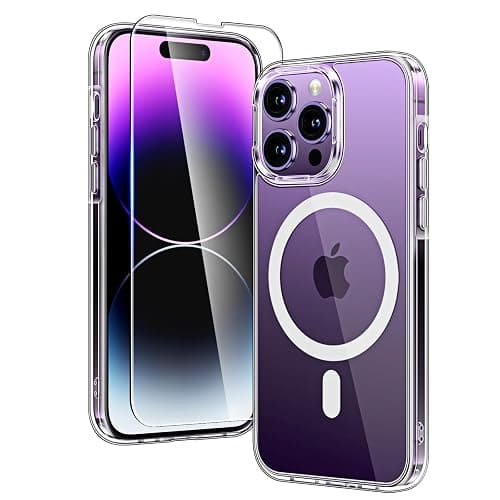TAURI für iPhone 14 Pro Hülle 6,1" mit Panzer Schutz Glas Folie, Kompatibel mit MagSafe, Schutz nach Militärstandard, [Anti-Vergilbung] Stoßfest Magnetisch Handyhülle - Durchsichtig - Image 1