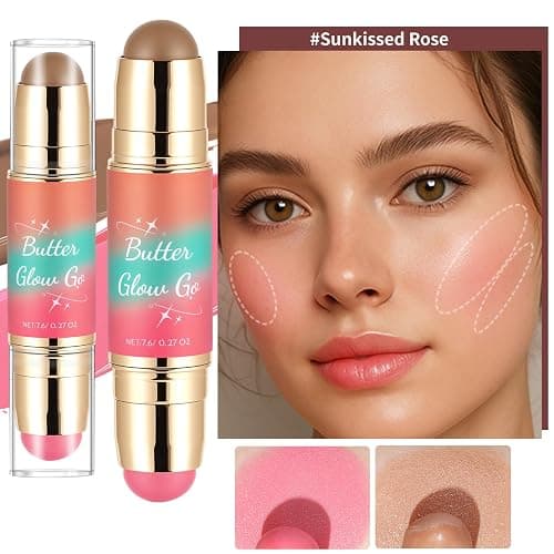 Dual-Ended Blush and Bronzer Stick – 2-in-1 Creamy Face Cheeks Contour Makeup, Smooth Hydrating Formula, Buildable Color for Natural Radiant Glow Beauty For Women (Sunkissed Rose) thumbnail 6