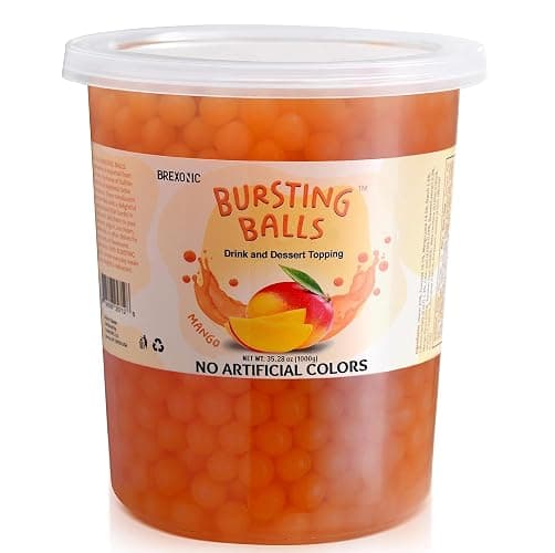 BREXONIC Popping Boba Pearls Bursting Tea Balls Drink & Dessert Topping Strawberry Mango Blueberry Passion Fruit Flavored Bubble Tea Tapioca Pearls (Mango, 2 LB 1 Pack) - Image 1