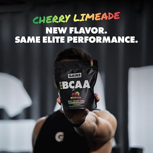 Gains in Bulk BCAA Powder, Pre Workout Plant Based Branch Chain Amino Acids, Gluten Free, Vegan Supplement with Keratin for Endurance & Strength During & Post Workout, Cherry Limeade, 30 Servings thumbnail 4
