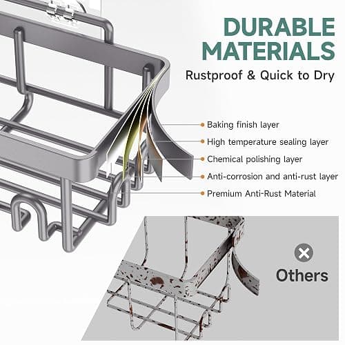 Veken 6-Pack Rustproof & Waterproof Shower Caddy, Adhesive Shelves Rack, Large Capacity Bathroom, College Dorm & Apartment Organizers, No-Drill Wall Mount Living Room & Bedroom Decor, Light Grey thumbnail 4