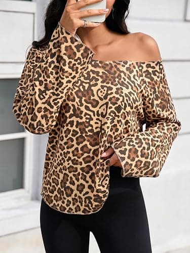 Fisoew Womens Off The Shoulder Tops Sweatshirts Lightweight Oversized Pullovers Long Sleeve Y2k Loose Fit Tunic Tops thumbnail 3
