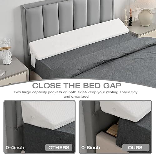 King Size Bed Wedge Pillow Gap Filler/Headboard, Long Triangle Edge Corner Pillows for Bed Gap Filler King Couch Dorm Apartment Home Essentials 10x6x76in, Dense Foam, Pockets, Prevents Things Drops thumbnail 3