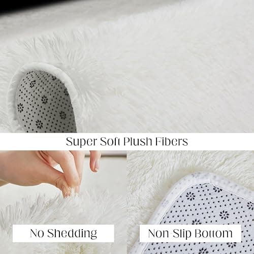 Area Rugs for Living Room, 4x6 Ft Washable Bedroom Rug, Plush Fluffy Carpet, Modern Non-Slip Rug for Nursery College Dorm Kids Room Home Decor Aesthetic, Solid White thumbnail 4