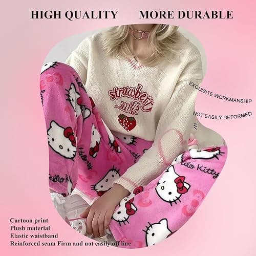 DaengGeGe Pantalons de Pyjama XS KT, Pantalons de Pyjama Femme, Pyjamas en Flanelle Longs, Pyjamas Dessin Animé Anime, Bas de Pyjama thumbnail 3